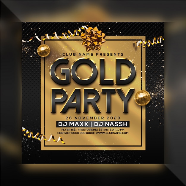 Modèle de flyer de fête d'or