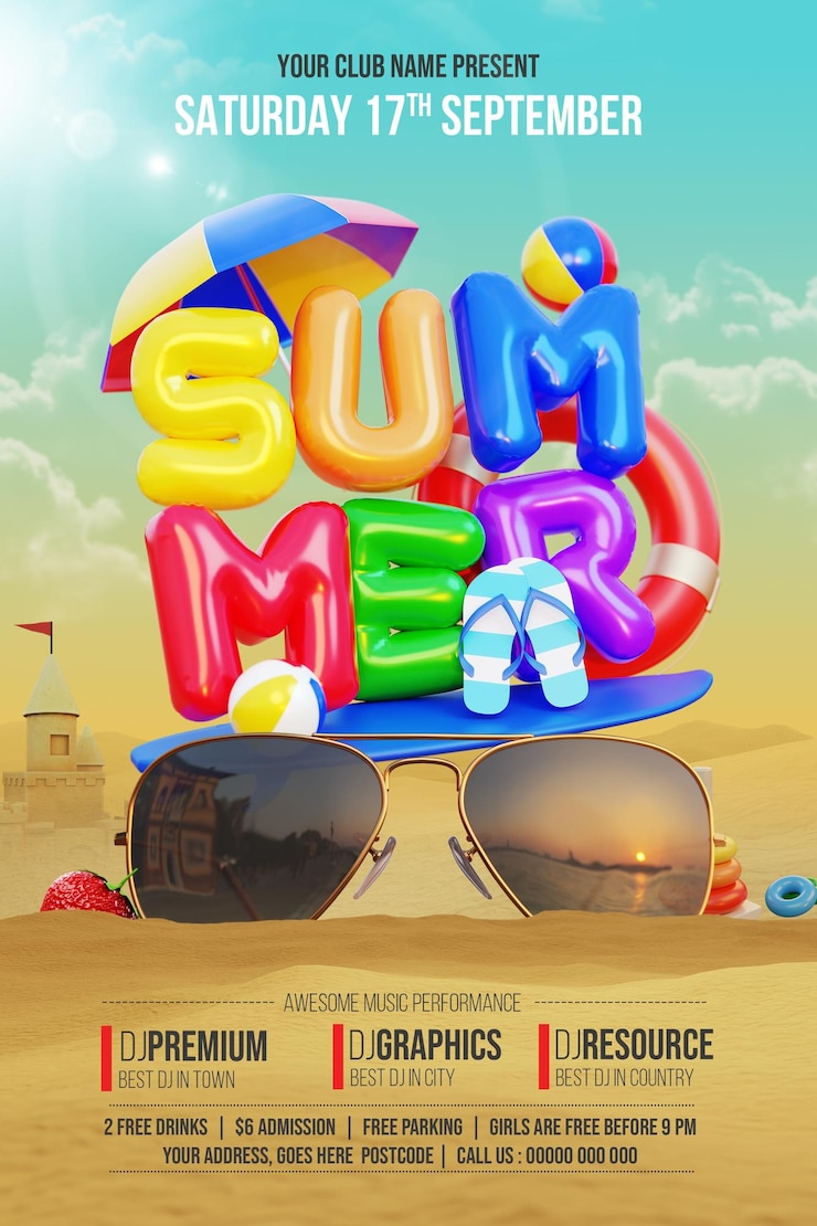 PSD modèle de flyer de fête sur la plage d&#39;été