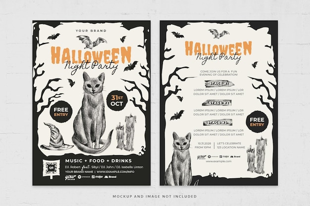 PSD modèle de flyer d'halloween en psd horror black cat