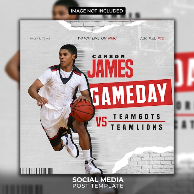 Modèle de flyer de joueur de basket-ball PSD ou publication sur les réseaux sociaux