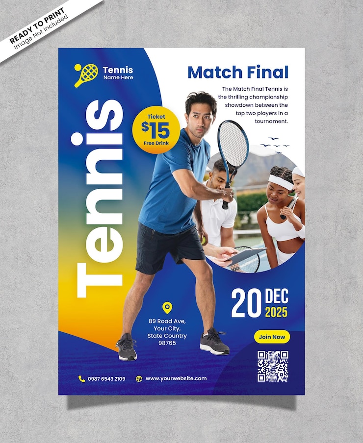 PSD modèle de flyer de match de tennis