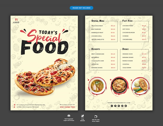 PSD modèle de flyer menu alimentaire et restaurant