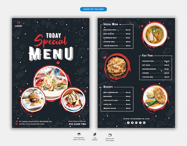 PSD modèle de flyer menu alimentaire et restaurant