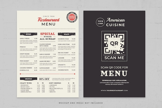 PSD modèle de flyer de menu de cuisine américaine aux états-unis en psd