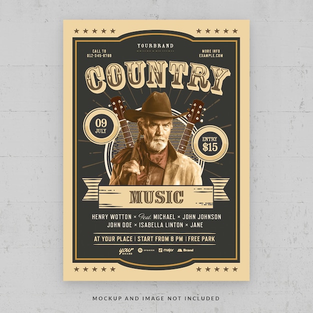 PSD modèle de flyer de nuit de musique country en psd