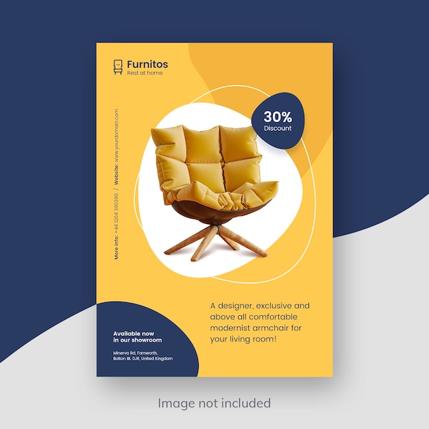 PSD modèle de flyer d'offre spéciale de meubles de fond jaune et abstrait