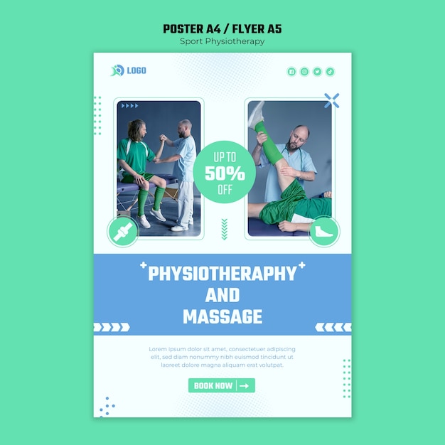 PSD modèle de flyer de physiothérapie sportive