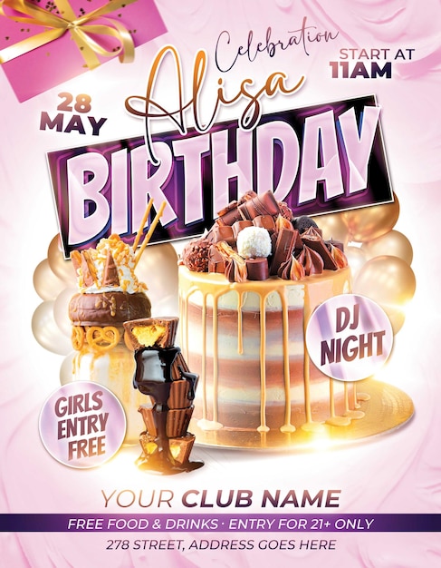 PSD modèle de flyer pour la fête d'anniversaire