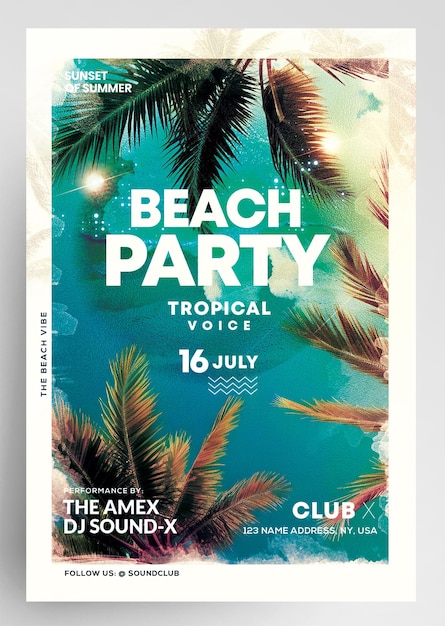 PSD modèle de flyer pour les fêtes de plage d'été