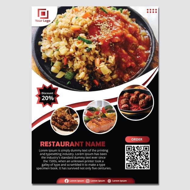 modèle de flyer de restaurant psd avec un cadre élégant