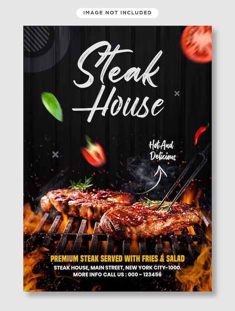 Modèle de flyer de restaurant steak house grillé