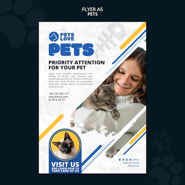 Modèle de flyer de soins pour animaux de compagnie design plat