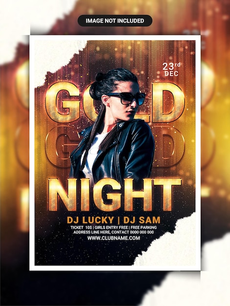 Modèle de flyer de soirée club de nuit en or