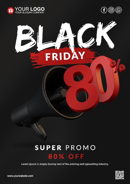 PSD modèle de flyer super promo du vendredi noir 80%