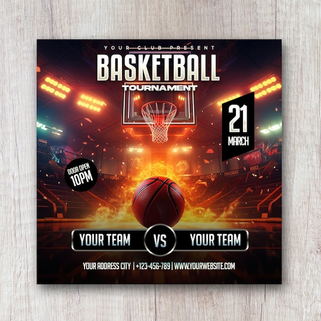 Modèle De Flyer De Tournoi De Basket-ball Et De Bannière De Médias Sociaux