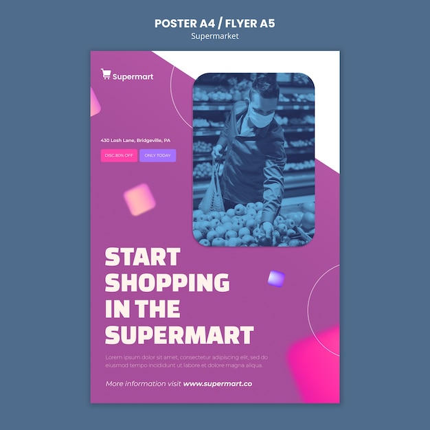 PSD modèle de flyer vertical d'entreprise de supermarché