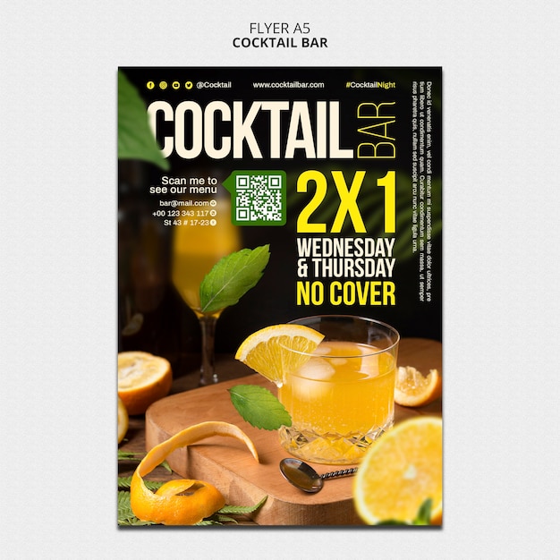 PSD modèle de flyer vertical pour bar à cocktails