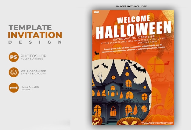 Modèle Gratuite D'invitation D'halloween Avec Des Citrouilles Effrayantes Psd Gratuite