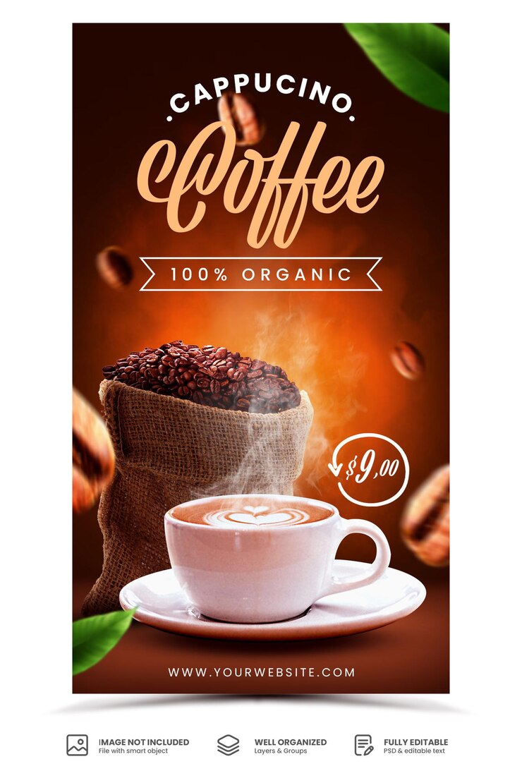 PSD modèle d'histoire instagram de boisson de concept créatif pour la conception de promotion de café