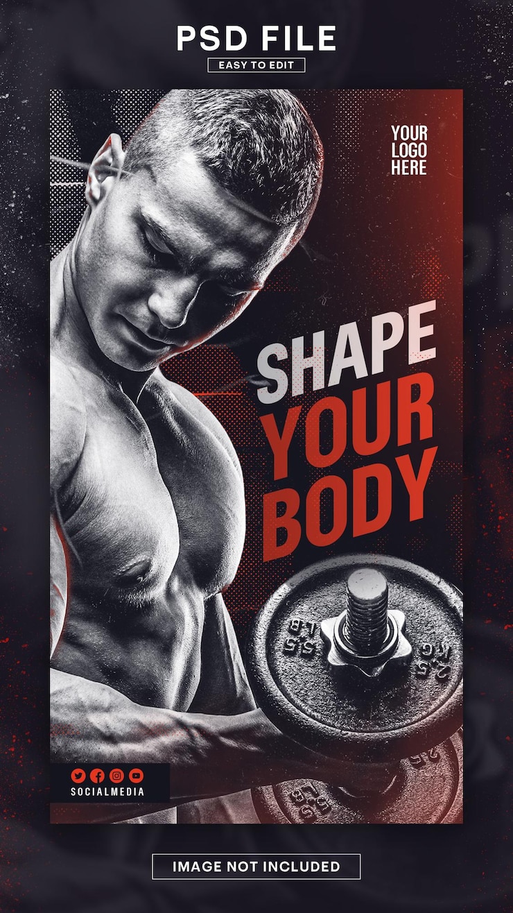 PSD modèle d'histoire instagram de publication de médias sociaux flyer gym fitness psd premium