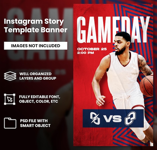 Modèle d'histoire instagram de publication de médias sociaux de flyer de tournoi de basket-ball