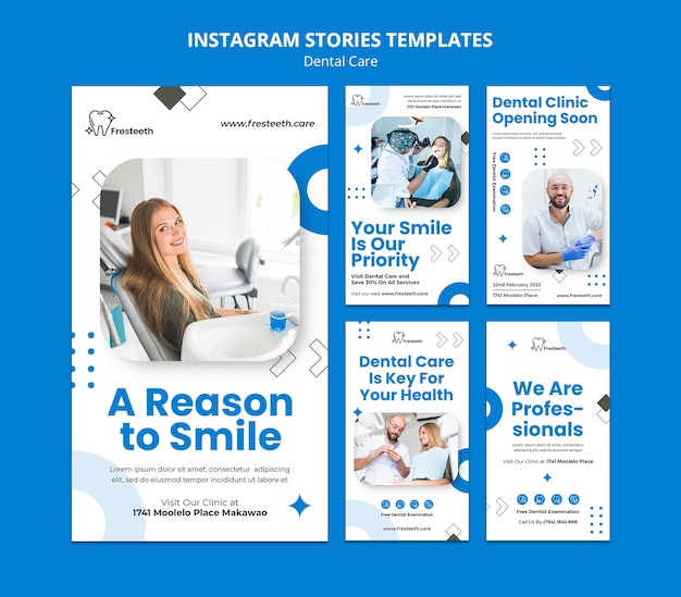 Modèle d'histoire instagram de soins dentaires design plat