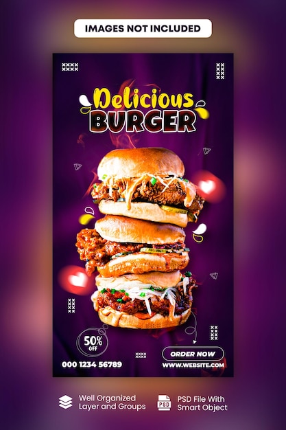 Modèle d'histoire de médias sociaux Delicious Burger