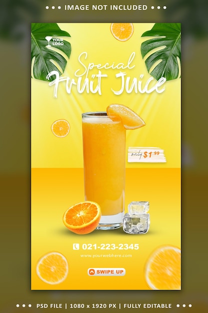 PSD modèle d'histoire de médias sociaux de menu de nourriture de boisson de jus d'orange