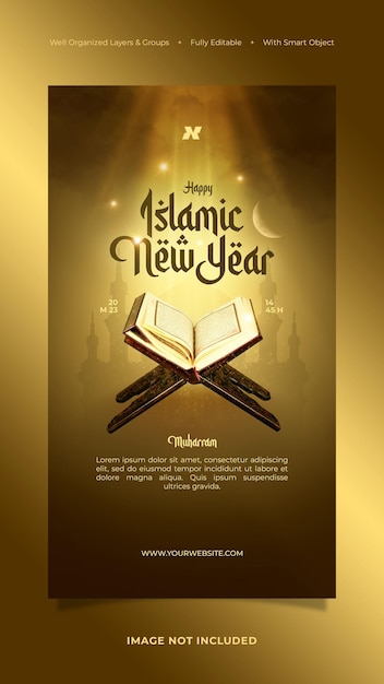 PSD modèle d'histoire de médias sociaux de voeux de nouvel an islamique