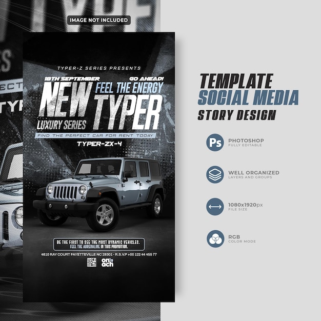 PSD modèle d'histoire de voiture sur instagram