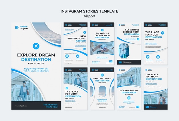 PSD modèle d'histoires instagram de l'aéroport de rêve