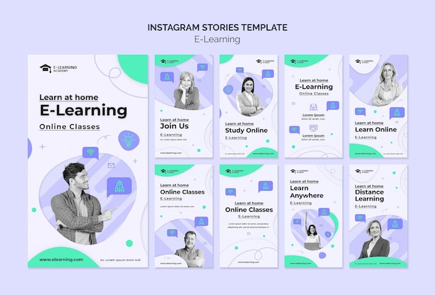 Modèle d'histoires instagram d'apprentissage en ligne
