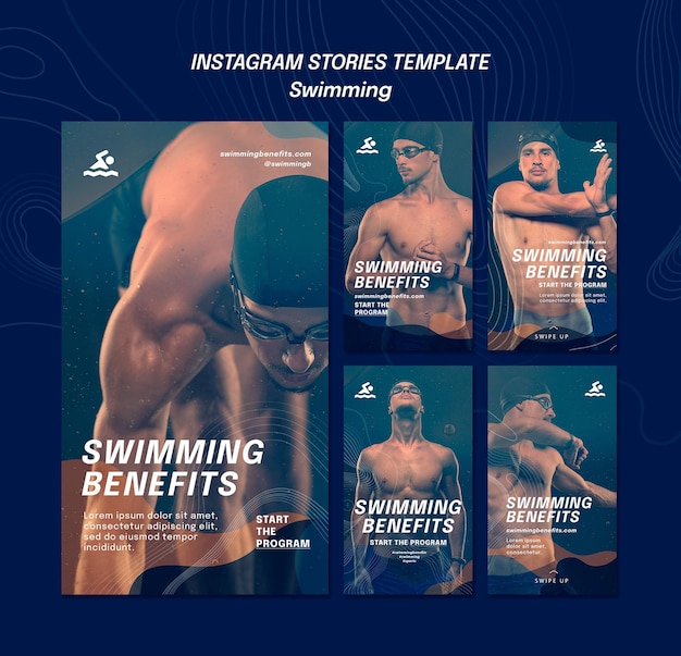Modèle d'histoires instagram sur les avantages de la natation