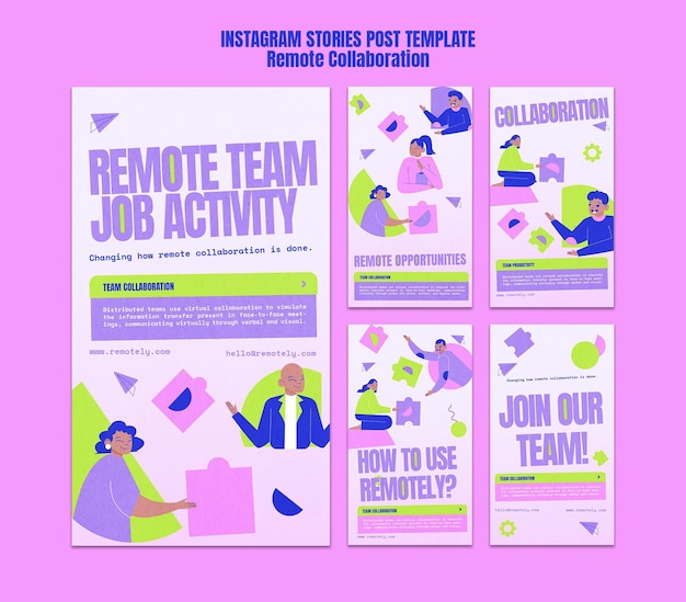 Modèle d'histoires instagram de collaboration à distance