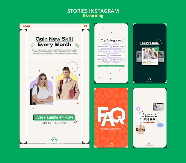 PSD modèle d'histoires instagram de concept e-learning