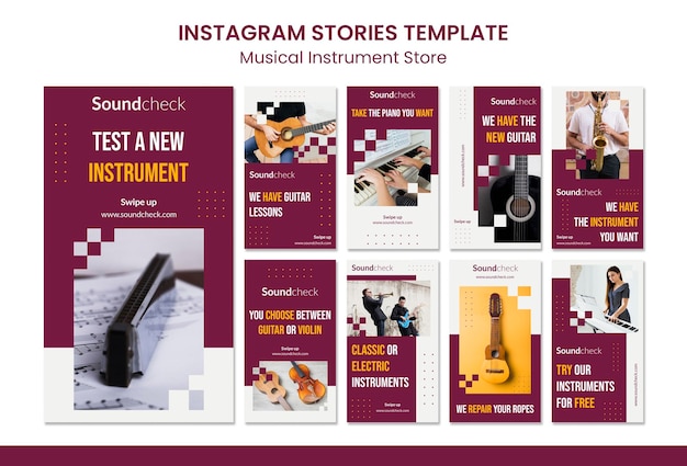 Modèle d'histoires instagram de concept d'instrument de musique