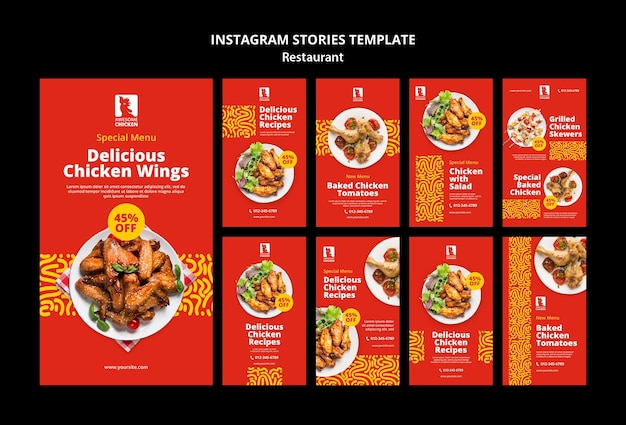 PSD modèle d'histoires instagram de concept de restaurant