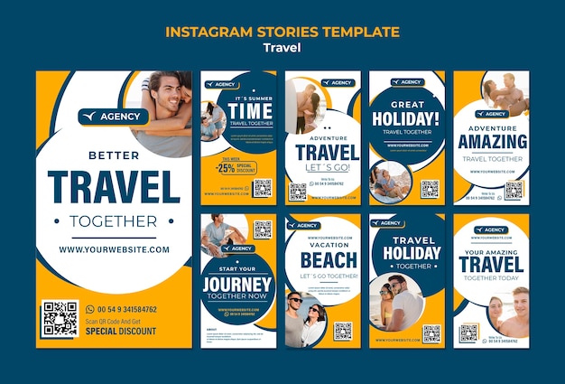 Modèle d'histoires instagram de conception de voyage design plat