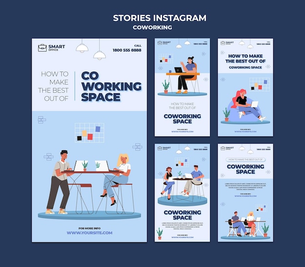 Modèle d'histoires instagram d'espace de coworking