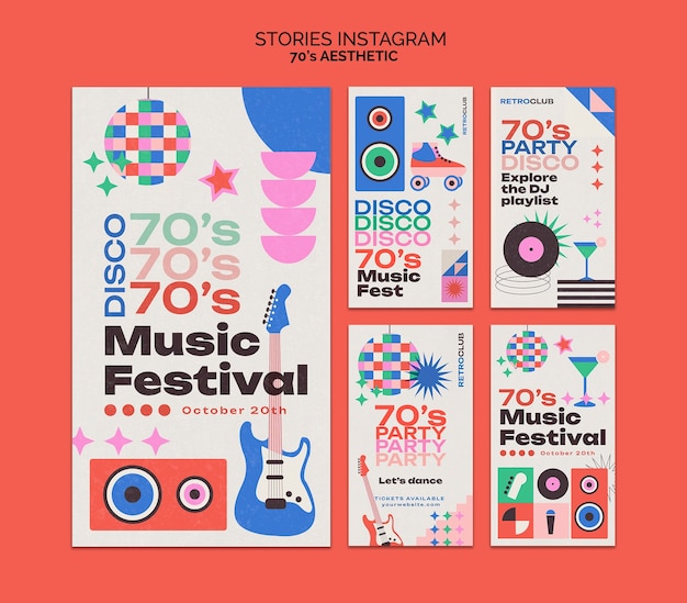 PSD modèle d'histoires instagram esthétiques des années 70