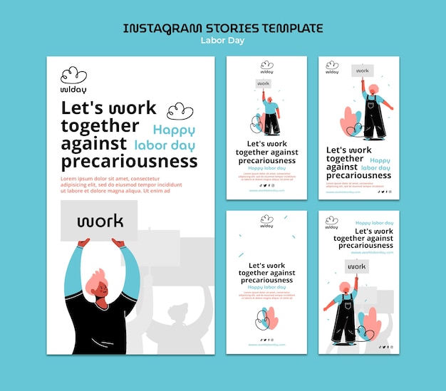 Modèle d'histoires instagram de la fête du travail design plat