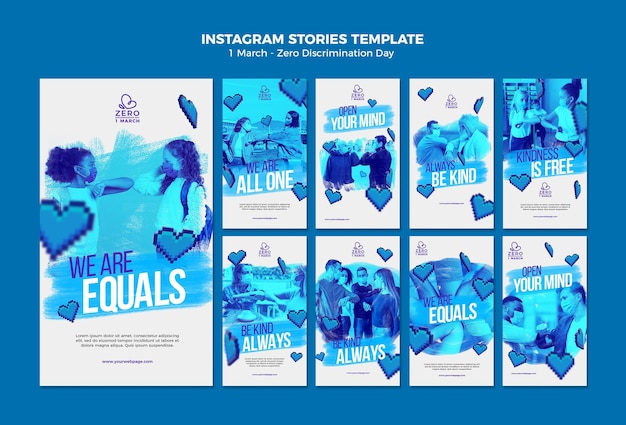 Modèle d'histoires instagram de jour zéro discrimination monochrome