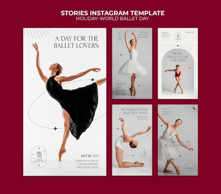 PSD modèle d'histoires instagram de la journée mondiale du ballet