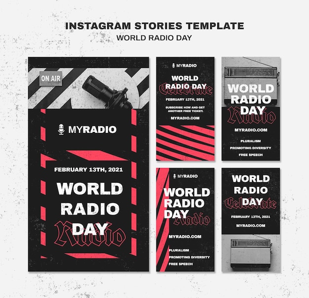 Modèle d'histoires instagram de la journée mondiale de la radio