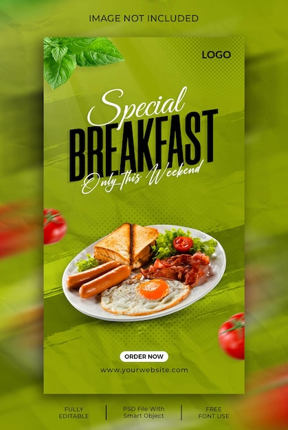 PSD modèle d'histoires instagram de menu alimentaire et de promotion de restaurant
