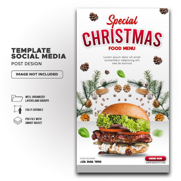 PSD modèle d'histoires instagram pour le menu des aliments de noël sur les médias sociaux