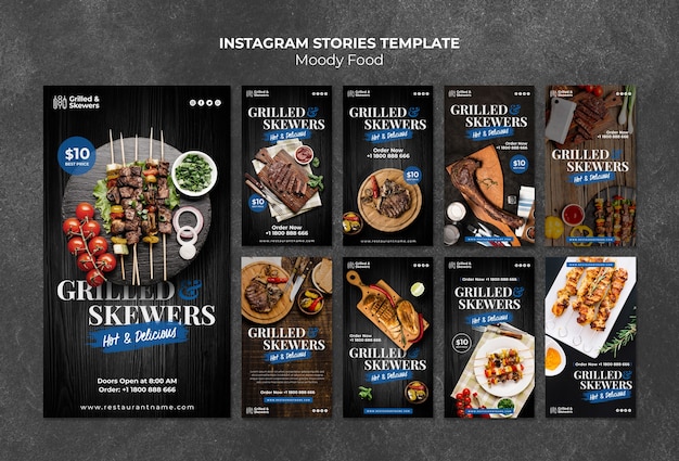 Modèle d'histoires instagram de restaurant de brochettes grillées