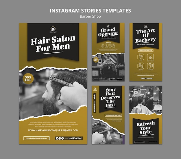 PSD modèle d'histoires instagram de salon de coiffure design plat