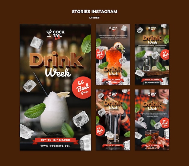 Modèle d'histoires instagram de semaine de boisson
