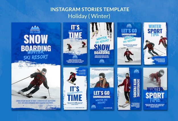 Modèle d'histoires instagram de snowboard